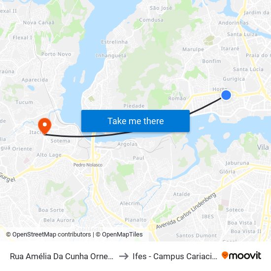 Rua Amélia Da Cunha Ornelas to Ifes - Campus Cariacica map