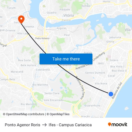 Ponto Agenor Roris to Ifes - Campus Cariacica map