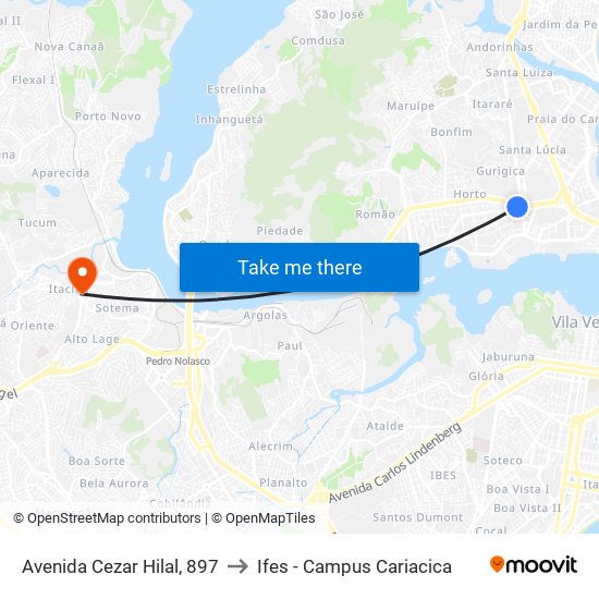 Avenida Cezar Hilal, 897 to Ifes - Campus Cariacica map