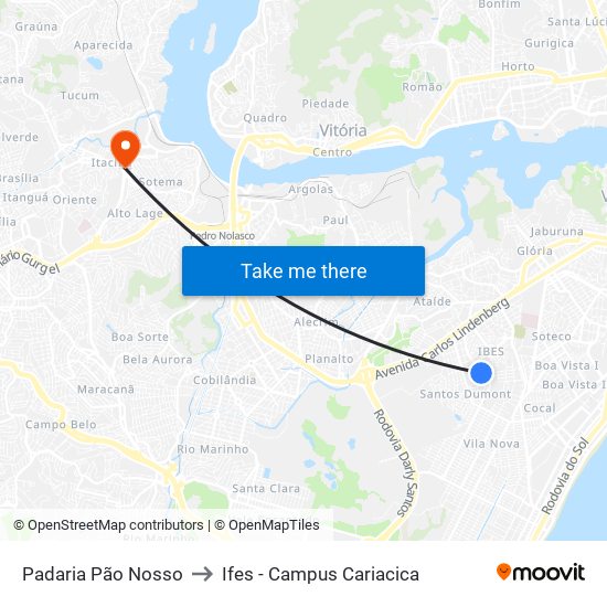 Padaria Pão Nosso to Ifes - Campus Cariacica map
