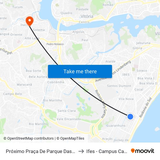 Próximo Praça De Parque Das Gaivotas to Ifes - Campus Cariacica map