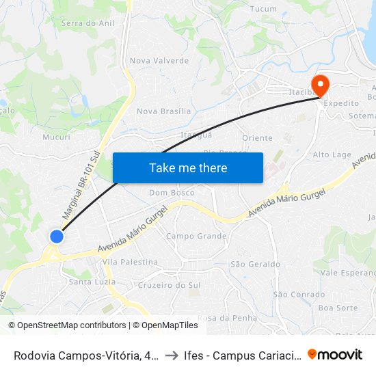 Rodovia Campos-Vitória, 464 to Ifes - Campus Cariacica map