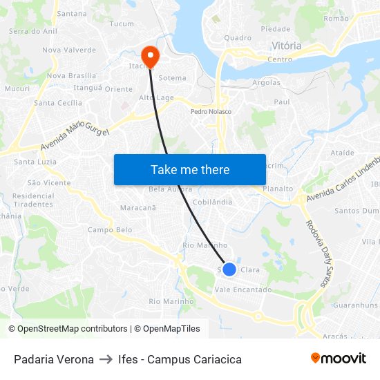 Padaria Verona to Ifes - Campus Cariacica map