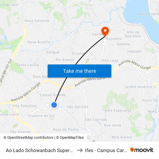 Ao Lado Schowanbach Supermercado to Ifes - Campus Cariacica map