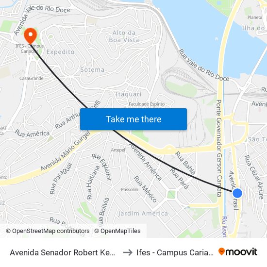 Avenida Senador Robert Kennedy to Ifes - Campus Cariacica map