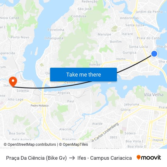 Praça Da Ciência (Bike Gv) to Ifes - Campus Cariacica map