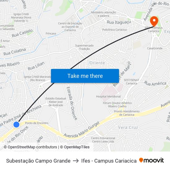 Subestação Campo Grande to Ifes - Campus Cariacica map