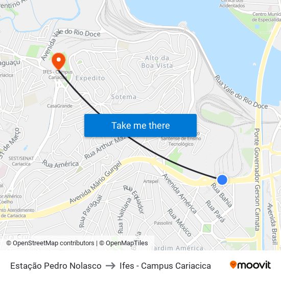 Estação Pedro Nolasco to Ifes - Campus Cariacica map
