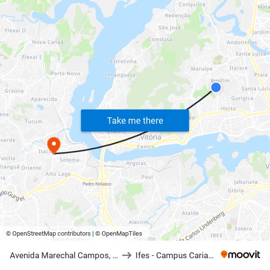 Avenida Marechal Campos, 923 to Ifes - Campus Cariacica map