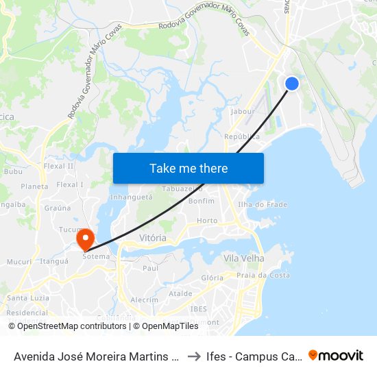 Avenida José Moreira Martins Rato, 1328 to Ifes - Campus Cariacica map
