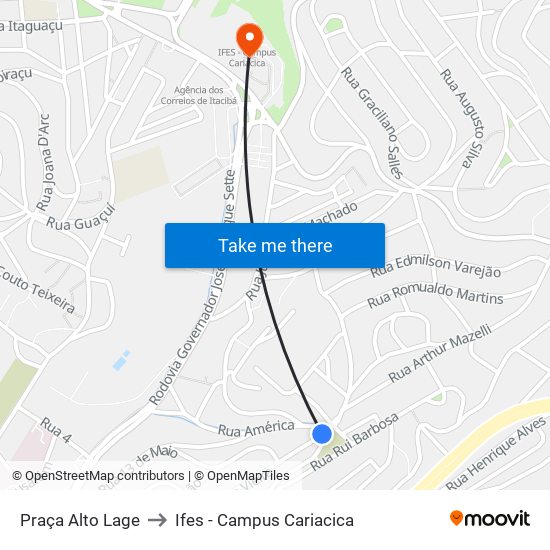 Praça Alto Lage to Ifes - Campus Cariacica map