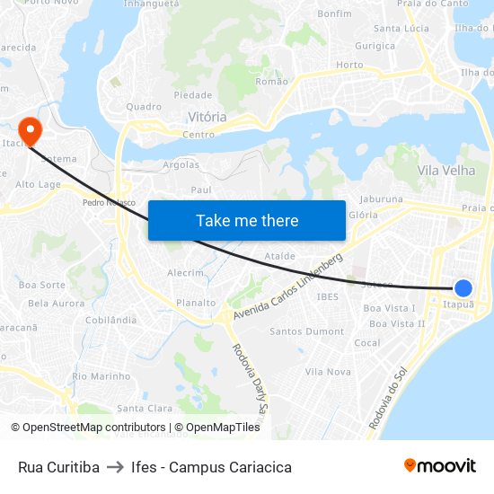 Rua Curitiba to Ifes - Campus Cariacica map