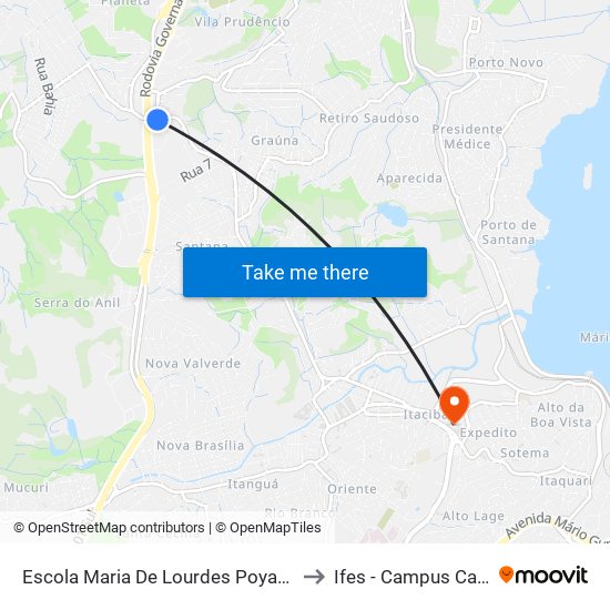 Escola Maria De Lourdes Poyares Labuto to Ifes - Campus Cariacica map