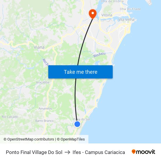 Ponto Final Village Do Sol to Ifes - Campus Cariacica map