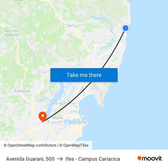 Avenida Guarani, 500 to Ifes - Campus Cariacica map