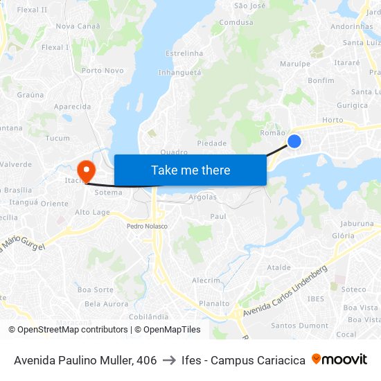Avenida Paulino Muller, 406 to Ifes - Campus Cariacica map