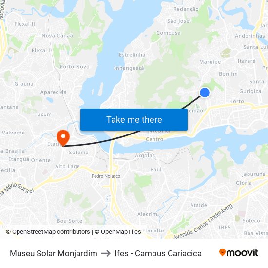 Museu Solar Monjardim to Ifes - Campus Cariacica map