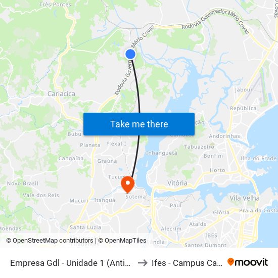 Empresa Gdl - Unidade 1 (Antiga Tegma) to Ifes - Campus Cariacica map