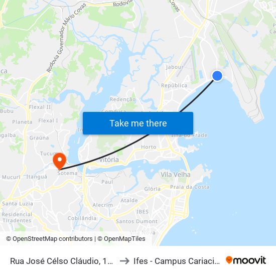 Rua José Célso Cláudio, 109 to Ifes - Campus Cariacica map