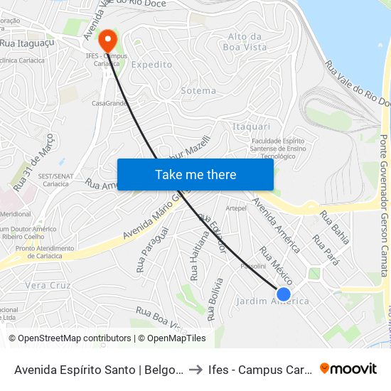 Avenida Espírito Santo | Belgo Mineira to Ifes - Campus Cariacica map