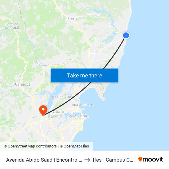 Avenida Abido Saad | Encontro Das Águas to Ifes - Campus Cariacica map