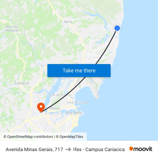 Avenida Minas Gerais, 717 to Ifes - Campus Cariacica map