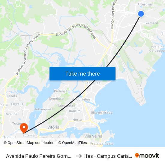 Avenida Paulo Pereira Gomes, 12 to Ifes - Campus Cariacica map