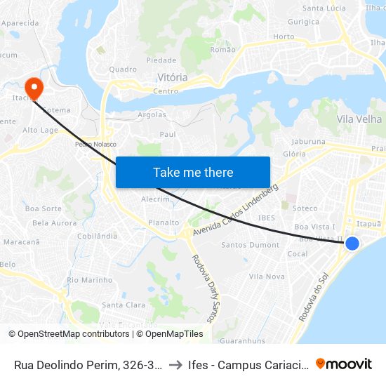 Rua Deolindo Perim, 326-338 to Ifes - Campus Cariacica map