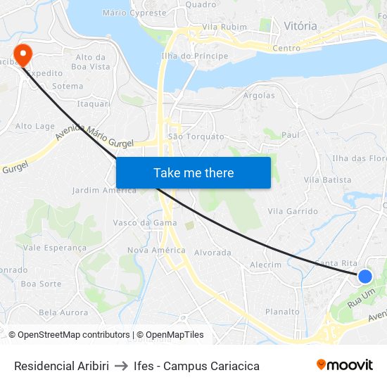 Residencial Aribiri to Ifes - Campus Cariacica map