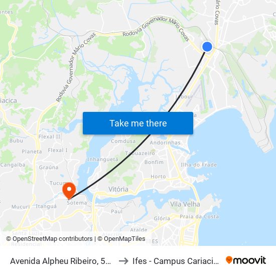 Avenida Alpheu Ribeiro, 560 to Ifes - Campus Cariacica map