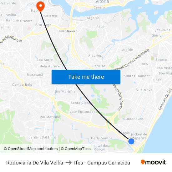 Rodoviária De Vila Velha to Ifes - Campus Cariacica map