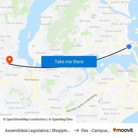 Assembleia Legislativa | Shopping Vitória (Municipal) to Ifes - Campus Cariacica map