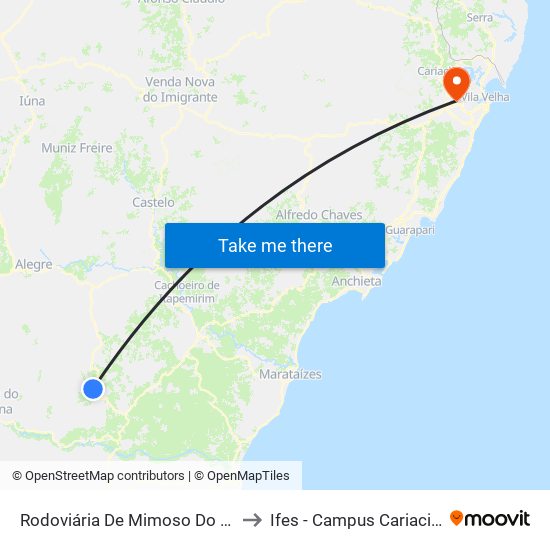 Rodoviária De Mimoso Do Sul to Ifes - Campus Cariacica map