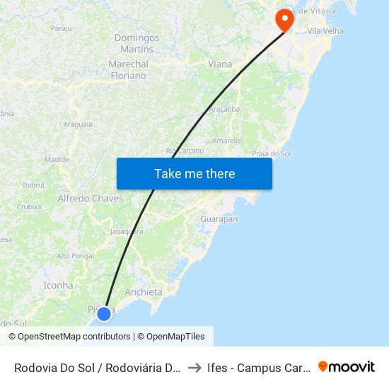 Rodovia Do Sol / Rodoviária De Piúma to Ifes - Campus Cariacica map