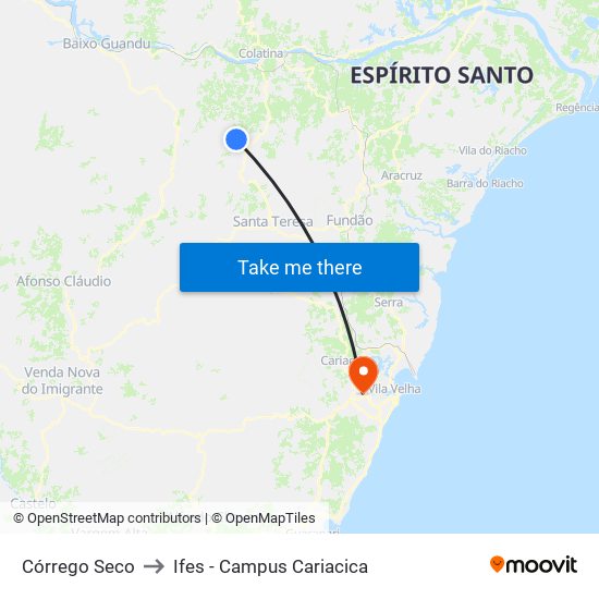 Córrego Seco to Ifes - Campus Cariacica map