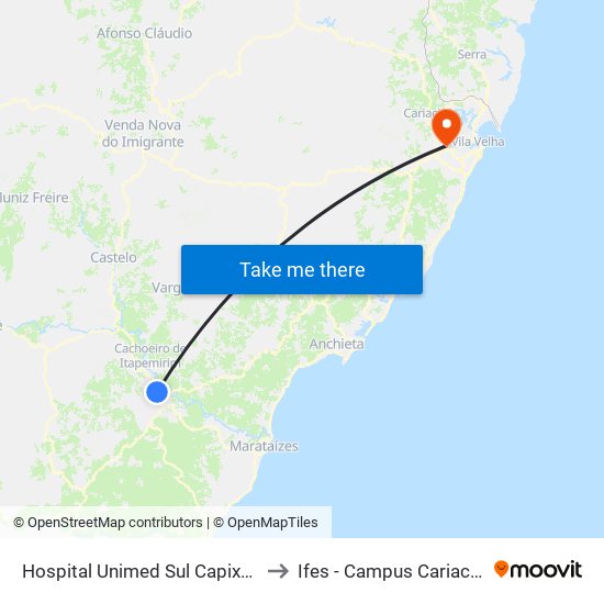 Hospital Unimed Sul Capixaba to Ifes - Campus Cariacica map