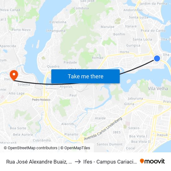 Rua José Alexandre Buaiz, 30 to Ifes - Campus Cariacica map