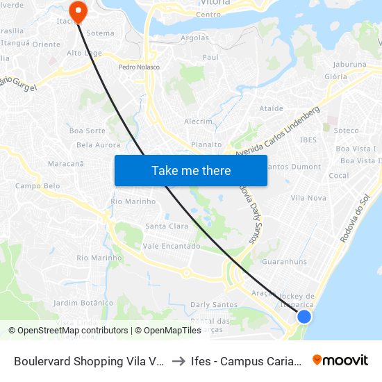 Boulervard Shopping Vila Velha to Ifes - Campus Cariacica map