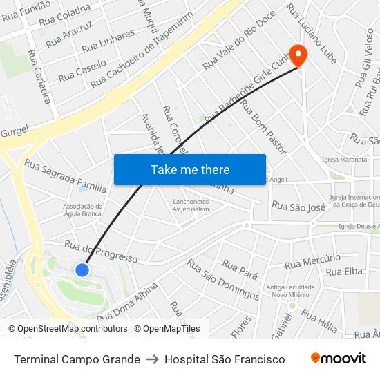 Terminal Campo Grande to Hospital São Francisco map