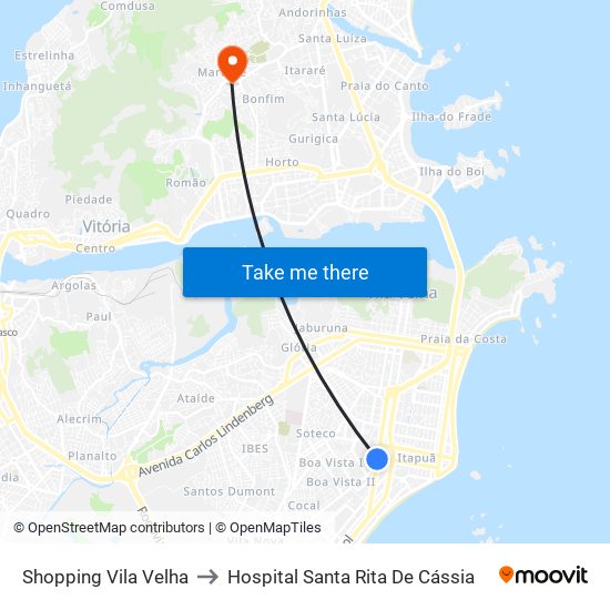 Shopping Vila Velha to Hospital Santa Rita De Cássia map