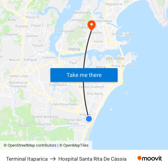 Terminal Itaparica to Hospital Santa Rita De Cássia map