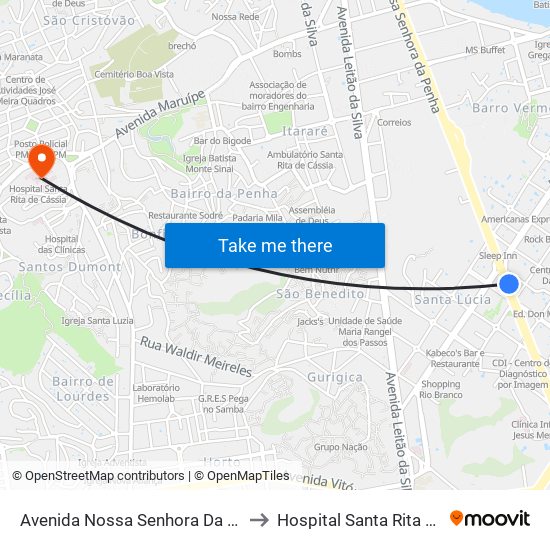 Avenida Nossa Senhora Da Penha, 1030 to Hospital Santa Rita De Cássia map