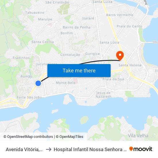 Avenida Vitória, 1230 to Hospital Infantil Nossa Senhora Da Glória map