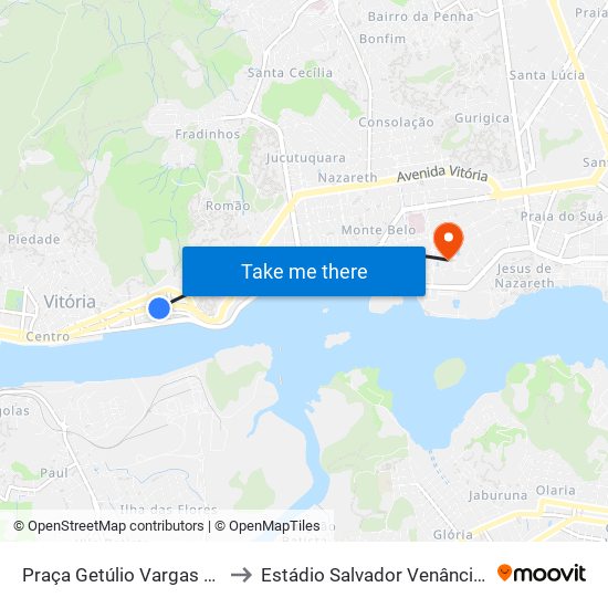 Praça Getúlio Vargas (Transcol) to Estádio Salvador Venâncio Da Costa map