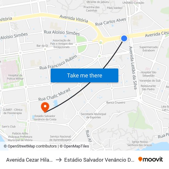 Avenida Cezar Hilal, 904 to Estádio Salvador Venâncio Da Costa map