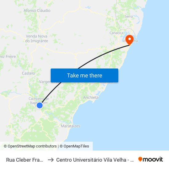 Rua Cleber França, 35 to Centro Universitário Vila Velha - Biopráticas map