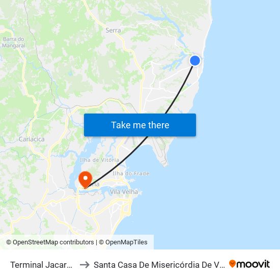Terminal Jacaraipe to Santa Casa De Misericórdia De Vitória map