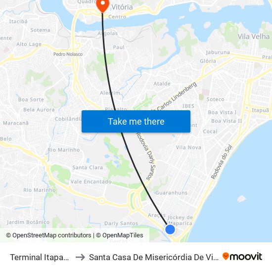 Terminal Itaparica to Santa Casa De Misericórdia De Vitória map