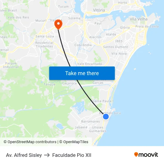 Av. Alfred Sisley to Faculdade Pio XII map