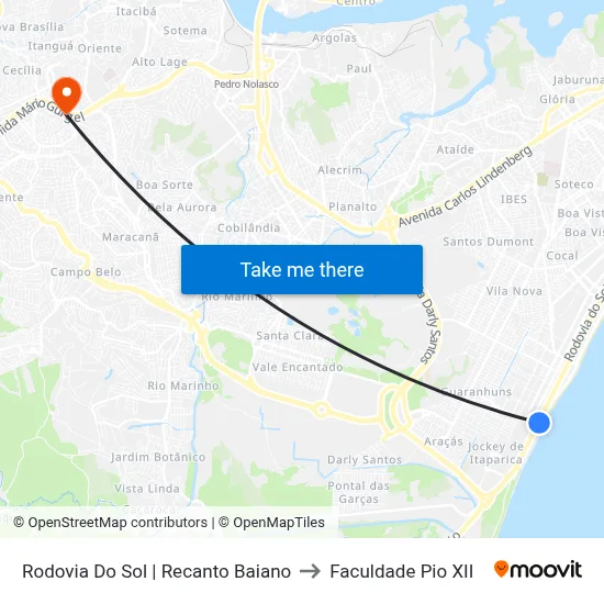 Rodovia Do Sol | Recanto Baiano to Faculdade Pio XII map